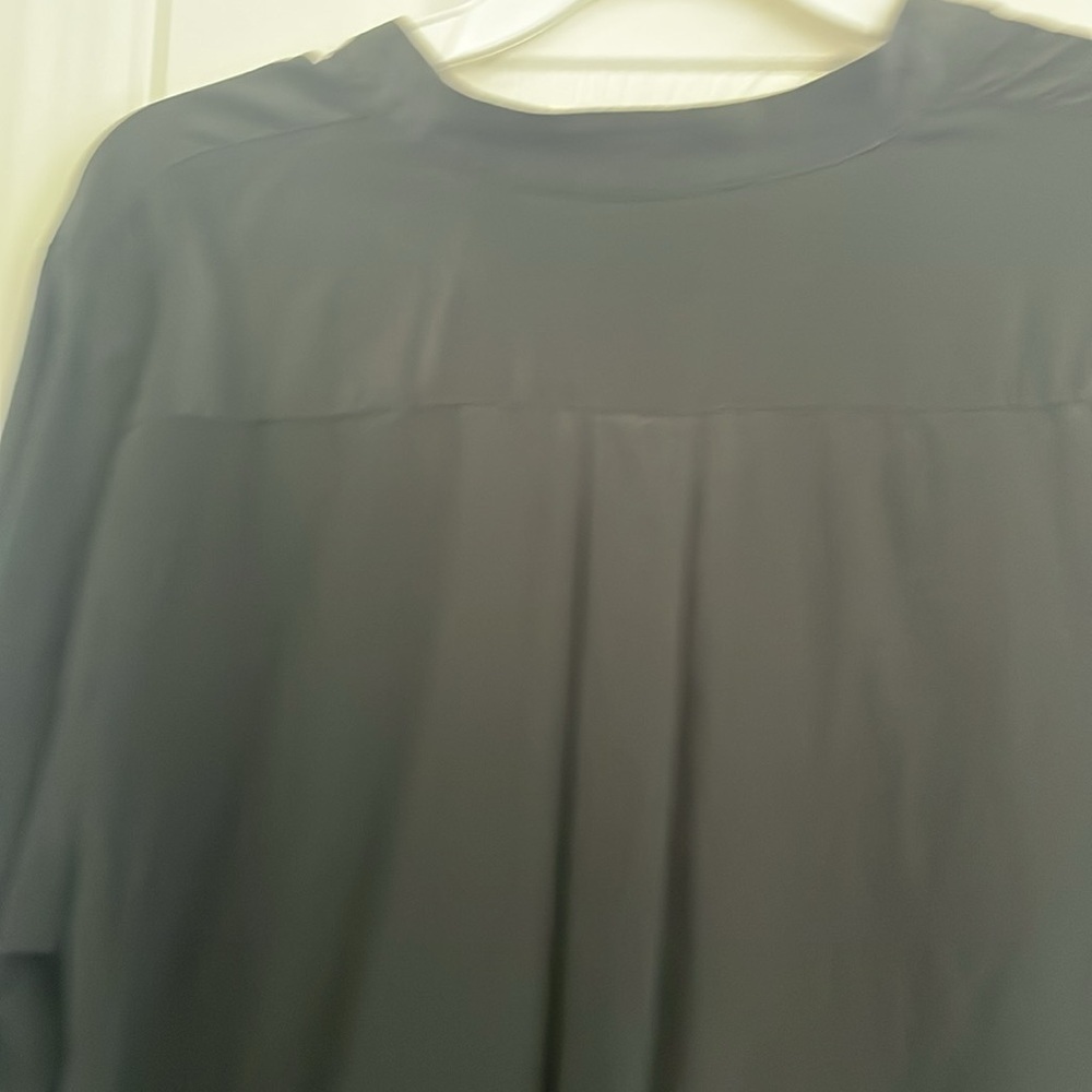Talbots Black Buttoned Mandarin Collar Silk front pocket Blouse LP - Picture 4 of 7